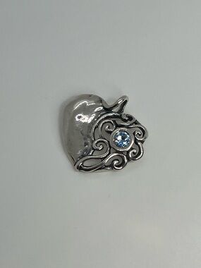Vtg 925 Sterling Silver Heart Pendant Blue Topaz Shablool Didae Openwork